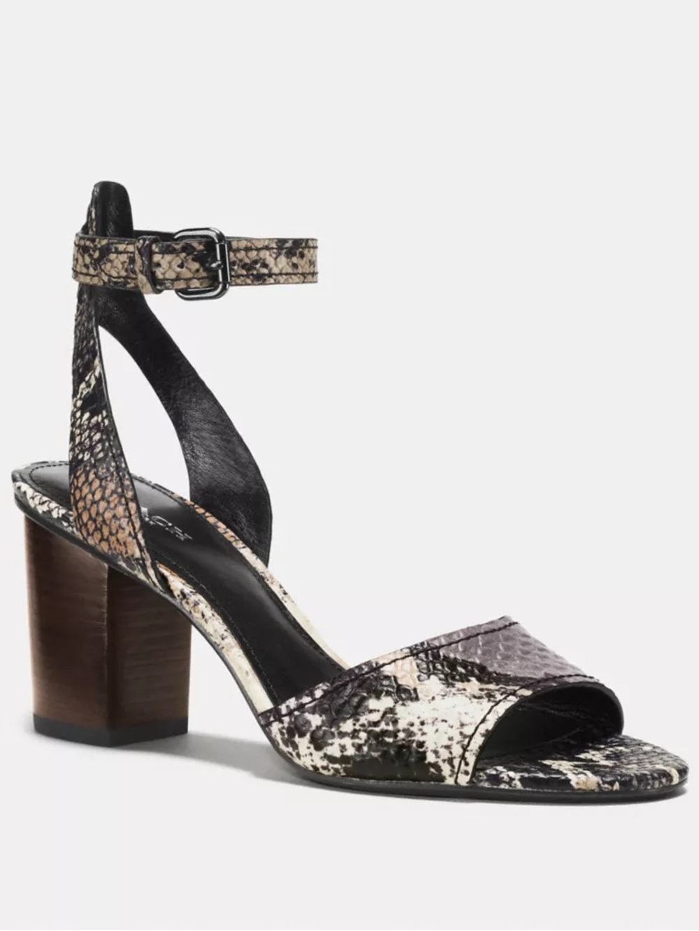 Coach Pipher Python/Anaconda Size 7 Wooden Block Heel with Ankle Clasp